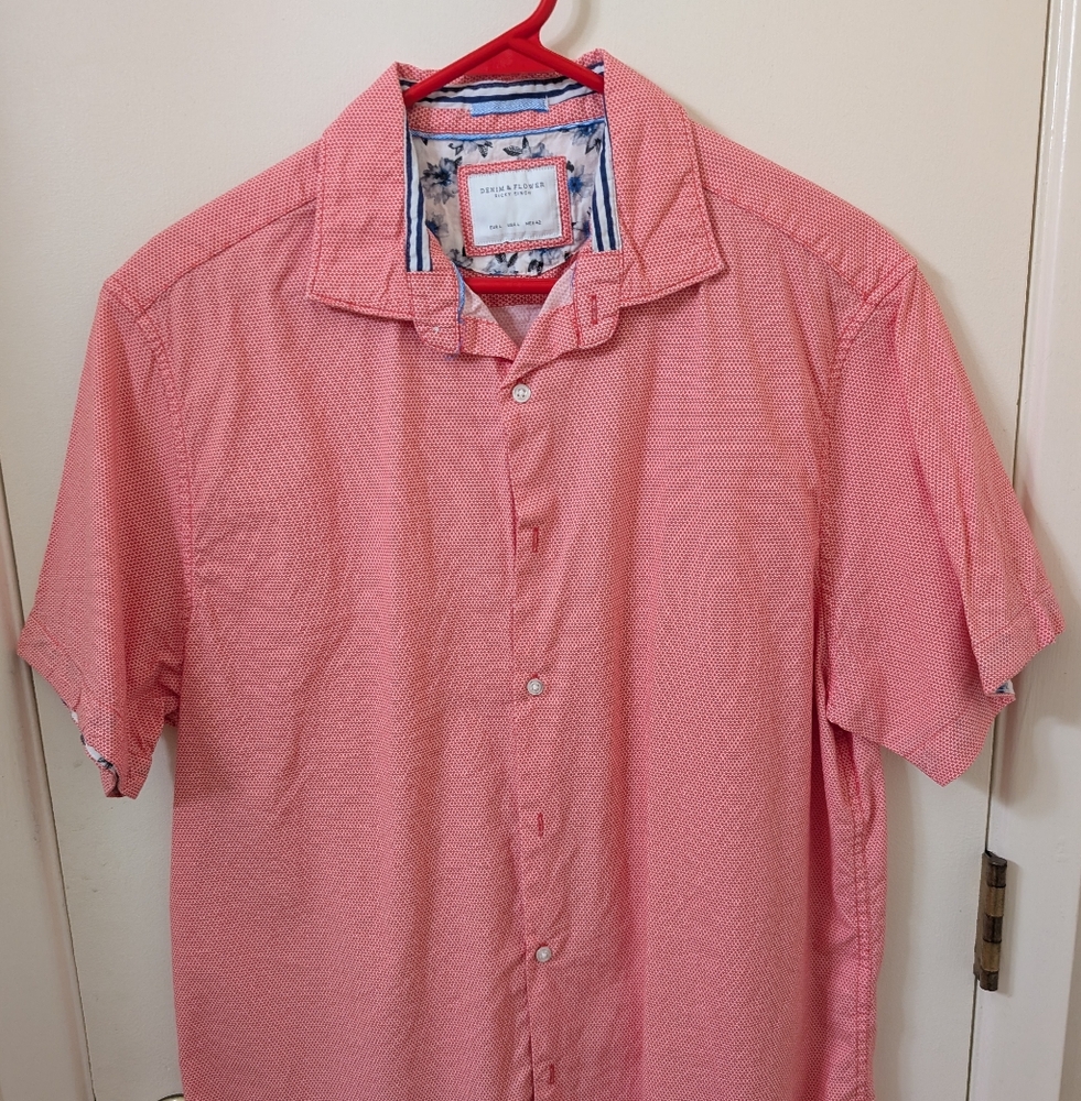 Denim & Flower Red Casual Button Down Shirt